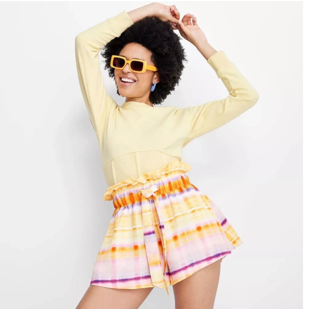 Women's Tie-Waist Paperbag Shorts Future Collective Pink/Orange Multicolor M NWT